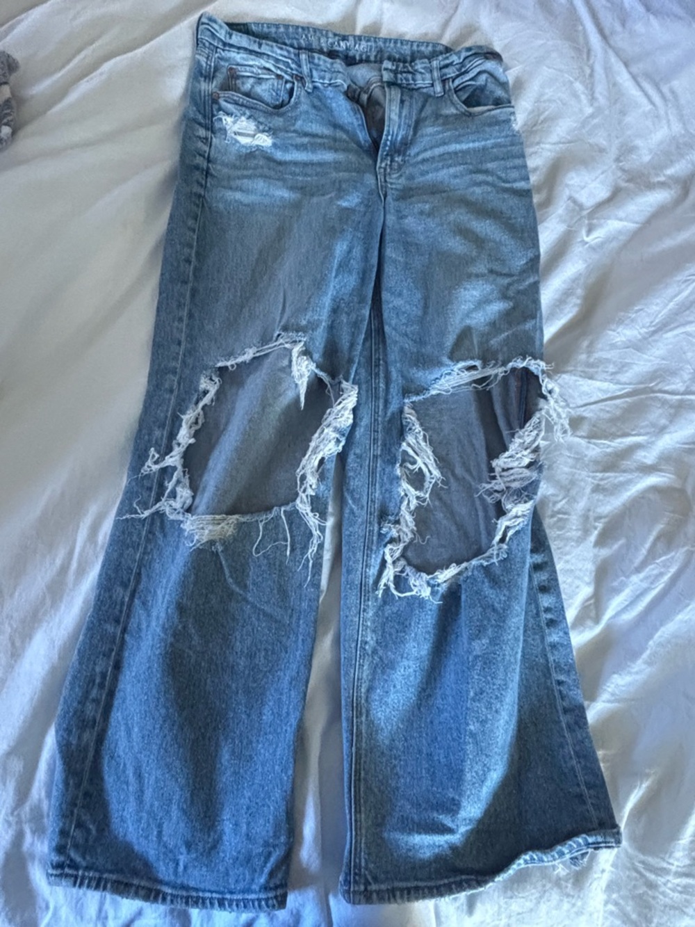 American Eagle Outfitters Light Blue Distressed Wide-Leg Jeans